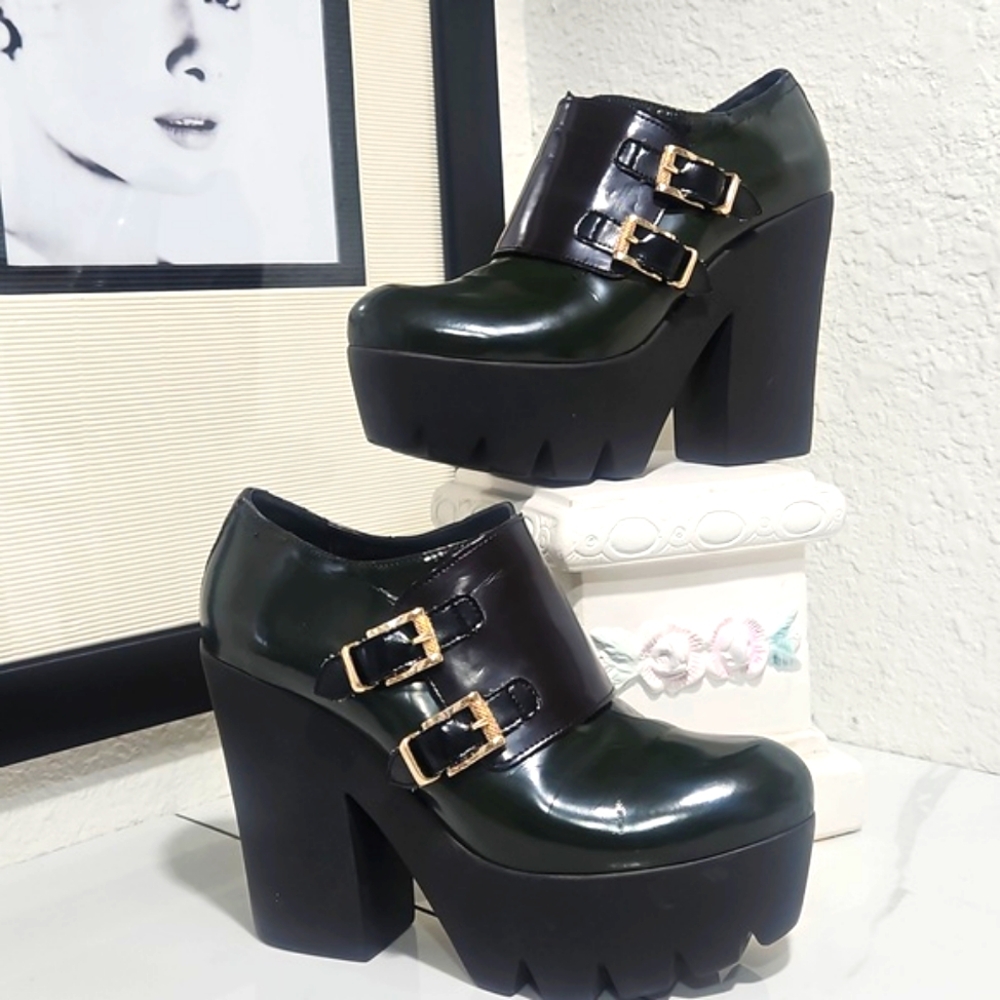 tipe e tacchi genuine leather double monk platform shoe